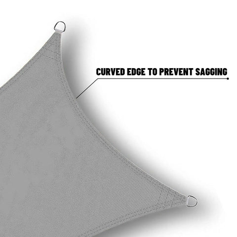 Close-up of Waterproof Sun Shade Sail 10x10 Charcoal with curved edge for Backyard Deck Patio Garden All Weather UV Block