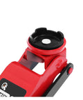 Heavy Duty Two Point Five Ton Hydraulic Floor Jack With Drop Flat Profile And Three Sixty Slick Swivel Wheels close-up of lifting pad.