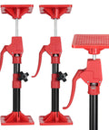 Front view of two red cabinet jacks with black telescoping posts and top platform; 78 lb capacity, 2-pack.