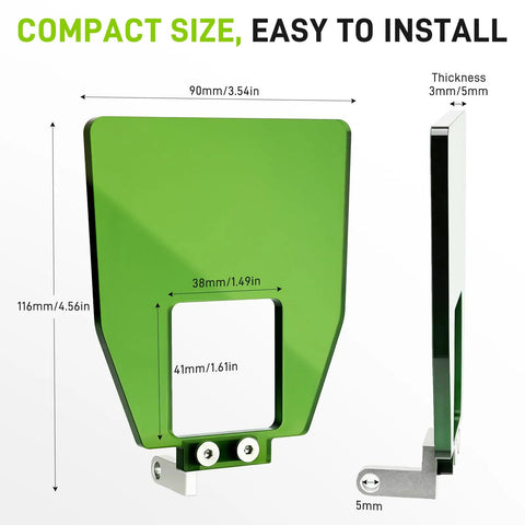 Compact OD5 Plus Green Laser Welding Shield, 90mm wide, 116mm tall, designed for easy installation on handheld fiber guns.