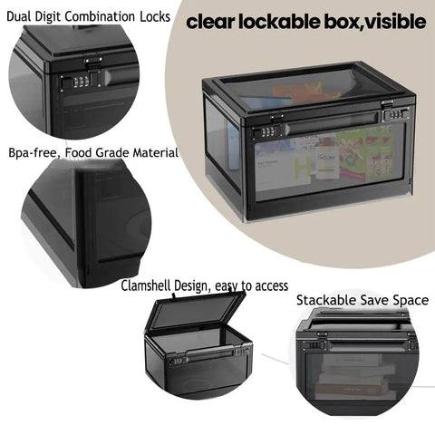 Massive 24 Liter Lockable Storage Box For Meds And Personal Items With 3 Combo Lock Stackable Safe Box displayed with features