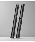 Built Tough Heavy Duty Side Mounted Ball Bearing Drawer Slides Silent Hydraulic Damping Three Section Cabinet Hardware Smooth As Butter Full Extension 12 Inches in black steel.