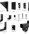 Heavy Duty Sliding Gate Kit With Anti Sag Fence Hardware Roll Wheels And Latch Universal Corner Braces For 1 To 2 Inch Wood Gates Smooth And Quiet Rolling Easy DIY Installation, parts layout