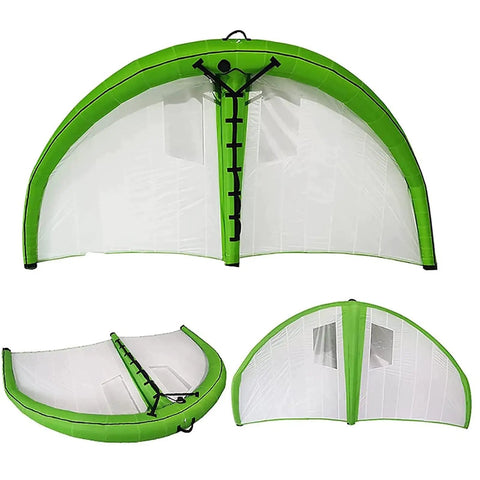 Compact Handheld Kitesurf Wing For Foil Boards And Windsurfing, inflatable TPU air bag kite, green with window view