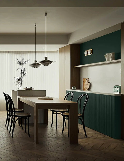 Modern kitchen with Emerald Dark Skin Peel And Stick Wallpaper Self Adhesive Wall Covering for Renters on accent wall.