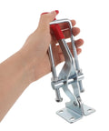 Heavy Duty Toggle Latch Clamp Set Of 2 With 2183 Lbs Holding Capacity Anticorrosive Galvanized Iron Quick Release Pull Latch For Toolbox And Drawer Chests Built To Last Tough As Nails Ready To Roll, hand holding one latch