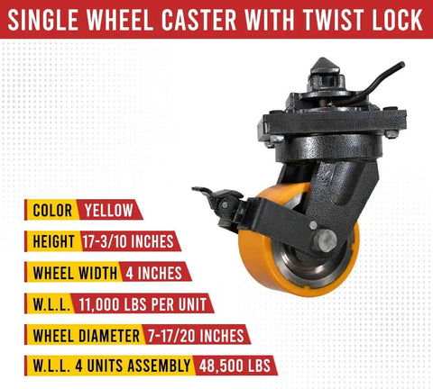Four Pack 8 Inch ISO Shipping Container Caster Wheels With Brakes 11000 Lbs WLL Per Wheel Swivel Plate With Twist Lock showing details