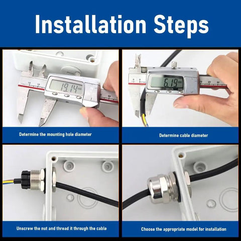 Installation guide for Heavy Duty Stainless Steel Cable Gland IP68 Adjustable Connector For 10 To 16mm Cables Industrial Outdoor Electrical Seal Rugged Weatherproof Cable Entry And Sealing Solution showing measurement and installation steps.