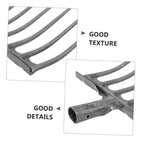 Close-up of High-Performance Steel Soil Loosening Fork With Four-Tooth Design, showing texture and handle mount details.