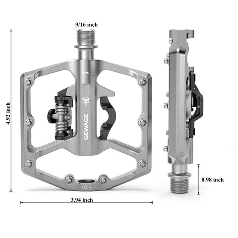 Dual Function Bicycle Pedals With Flat And Clipless Sides Nine Sixteenth Inch Platform Pedals SPD Compatible Silver Alloy