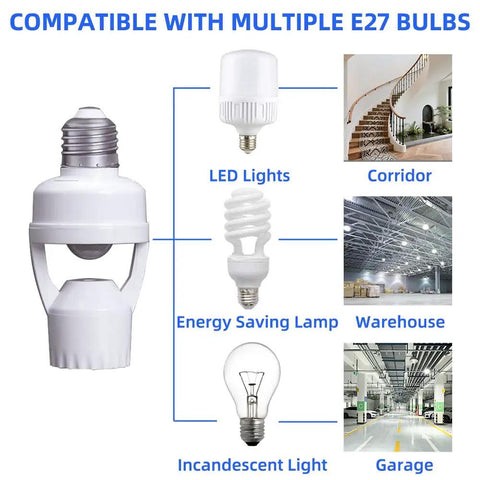 Two Pack Motion Sensor Light Socket For E26 E27 Bulbs Smart Auto Induction Lamp Holder, compatible with LED, CFL and incandescent bulbs