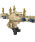 Lead-Free Bronze RPZ Backflow Preventer Assembly With Integrated Flood Sensor And 1 Inch NPT Connections side view with check valves.