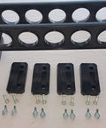 Garage Door Storage Rack for Fishing Gear 21 Inch Black ABS Rod Holder and mounting accessories displayed on a white surface.