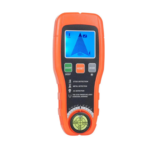 FTVOGUE Stud Finder Wall Scanner, ABS Electronic Stud Detector with LCD Backlit Display, showing detection modes and settings.