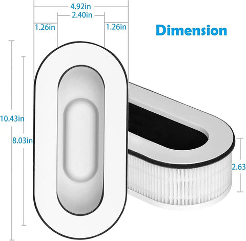 2 Pack Replacement Filter Set For RP-AP068 Series - 3-In-1 High Efficiency True HEPA Filters with dimensions in inches