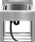 Front view of Free Standing Stainless Steel Single Bowl Commercial Kitchen Sink With Faucet And Prep Utility Basin, 22 Inch, Storage Shelf