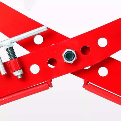 Close-up of Badass Heavy Duty Granite And Marble Slab Lifting Clamp showing steel mechanism and red frame for secure vertical handling.