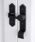 Close-up of Pack Of 3 180 Degree Black Barn Door Locks And Latches With Handle For Cabinets Bathroom Closet Window Garage Security Lock Set.