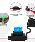 Heavy Duty 12V Waterproof Inline Fuse Holder Kit For Auto Truck Marine RV And Boat Rigs Featuring 35 Assorted Car Fuses showing conductor and fuse details.