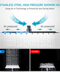 8 Inch Rain Shower Head With 11 Inch Adjustable Arm And 60 Inch Hose, High Pressure Handheld Combo With 3 Spray Settings. Air-pressured feature demo.