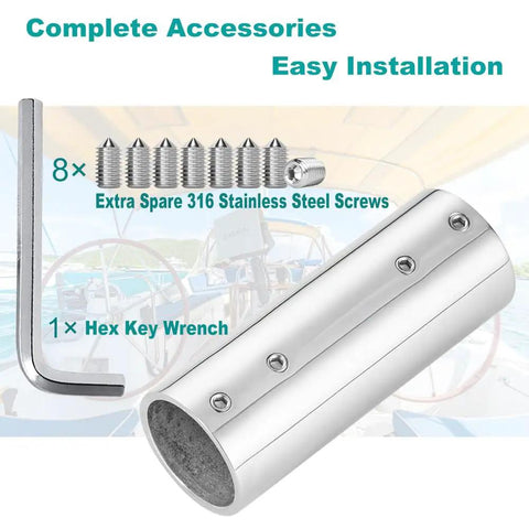 316 Stainless Steel Handrail Straight Pipe Fitting Connector 1 Inch EMT 2-Way Tube Connector with screws and wrench