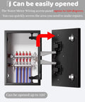 Slick Magnetic Inspection Hatch With Seamless Steel Frame For Drywall Shower Access Smooth Hidden Cover Plug And Play Install 14 X 14 Inch open at 120 degrees to reveal plumbing access.