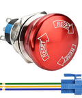 22mm Metal Emergency Stop Push Button Switch Latching 12V 250V Rated 5A Stainless Steel With Seven Eighth Inch Mounting Hole One Pack for Industrial Equipment, red reset button with wires