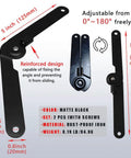 Two Pack 180 Degree Locking Hinges Heavy Duty Folding Lid Supports Rust Proof Metal dimensions and features illustrated