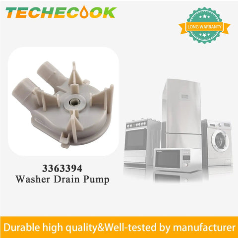 No Sweat Wp3363394 Washing Machine Drain Pump Replacement for Whirlpool Maytag Kenmore, featuring dual hoses and direct drive design.