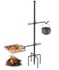 Four Prong Campfire Grill Grate With Swivel Handle For Heavy Duty Fire Pit Cooking And Outdoor BBQ Rock Solid Ground Anchoring And Steel Construction