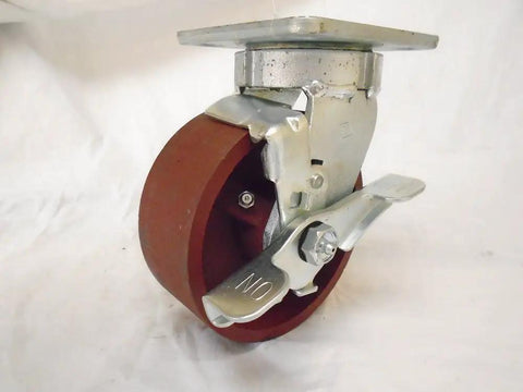 Heavy Duty Five Inch Swivel Casters With Kingpinless Design And Ductile Steel Wheels Delivering Smooth Rolling Action and Rock Solid Load Rating Brake.