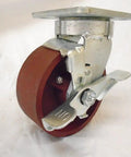 Hella Tough 5 Inch Ductile Steel Caster Wheel Set Packs Two Reliable Locking Swivel Casters Showing Detail of Locking Mechanism