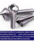 Pro Grade Countersink Chamfer Drill Bit Set Four Pack 90 Degree High Speed Steel Bits for wood, metal, fiberboard, plastic displayed
