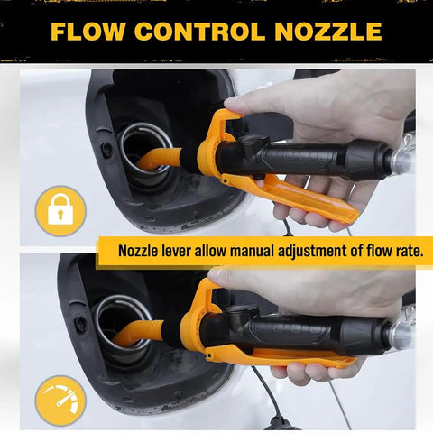 Portable Battery Powered Fuel And Water Transfer Pump With Adjustable Flow Electric Siphon Pump in use showing flow control nozzle