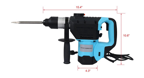 High Impact Rotary Hammer 1100 Watt Sds Plus Hammer Drill with anti-vibration grip, shown from the side, ideal for concrete projects.