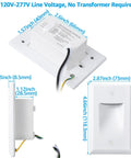 3CCT Dimmable LED Stair Lights for Indoor Outdoor Use 120-277V, 150LM 2.5W Vertical Stair Lights, dimensions highlighted