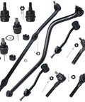 Front 11 Piece Suspension Kit For Jeep Wrangler TJ 1997 To 2006 Replacement From Pitman Arm To Steering Arm Includes Track Bar Drag Link Front Inner Tie Rods And Front Outer Tie Rods, black steel parts
