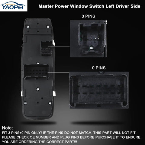 Left Driver Side Power Window Switch For Chrysler Town And Country 2012 2013 2014 2015 2016 Dodge Grand Caravan 3-pin 0-pin design
