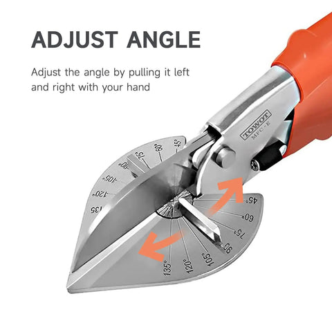Close-up view of Multi Angle Miter Shear Cutter With Adjustable 45 To 135 Degrees And Safety Lock for DIY Home Improvement Cutting