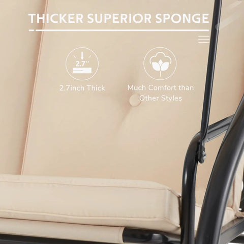 Close-up of 3-Seater Outdoor Porch Swing beige cushions showing thicker superior sponge features.