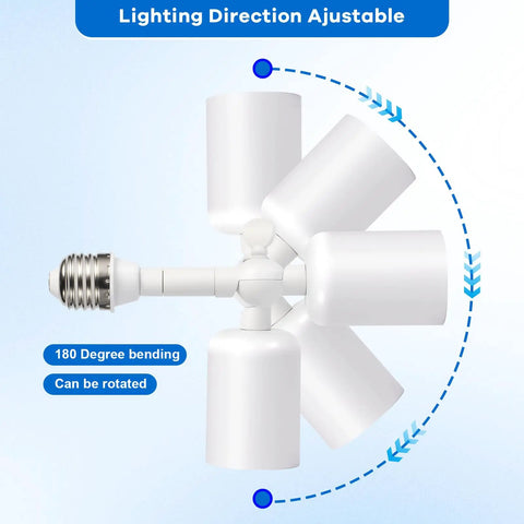 Adjustable Ceramic Heat Resistant E26 E27 Light Socket Extender with 4.5 Inch Extension, showcasing 180-degree bending feature.