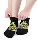 Hands adjusting Are We There Yet Ankle Socks Five Pair Pack Moisture Wicking Athletic Socks For Running And Gym Rapid Sweat Evaporation