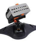 16 Hole Oscillating Lawn Sprinkler With Automatic Swing Four Spray Modes showing adjustable gray and orange design for garden irrigation