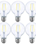 Six Dimmable LED Edison Bulb G25 Globe Clear Glass 40W Equivalent 2700K Soft White E26 Base ETL Listed Christmas Lighting 6 Pack