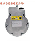 BMW Compatible Direct Fit Air Conditioning Compressor Electric Refrigeration Unit Featuring Toughened Scroll Compression rear view with safety labels.