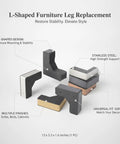 Stainless Steel L Shaped Furniture Leg Replacement Support For Sofa Bed Frame And Cabinet Repair Heavy Duty Wobble Fix 13x3.3x1.6
