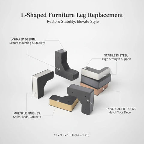 Stainless Steel L Shaped Furniture Leg Replacement Support For Sofa Bed Frame And Cabinet Repair Heavy Duty Wobble Fix 13x3.3x1.6