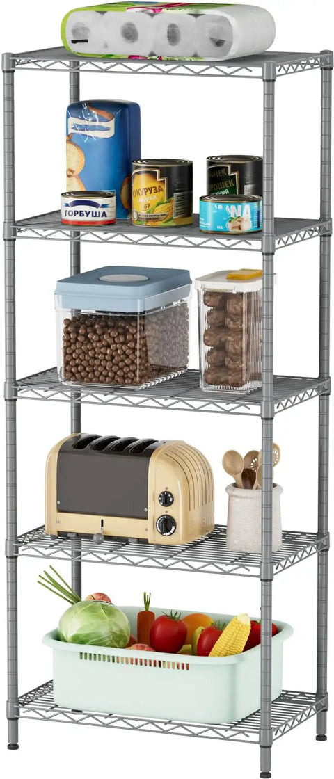 Heavy Duty Five Tier Wire Shelving Rack With Adjustable Metal Storage Shelves For Pantry Garage Built Like A Tank Holds A Ton Zero Sweat Setup And Long Lasting Rust Resistance