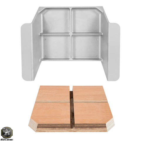 4 Inch Setback Jack Plate For Outboard Motors Up To 35 HP Cast Aluminum With Wooden Mounting Block Manual Transom Jack Plate in gray and wood