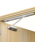 Concealed Slide Track Door Closer for Fire Doors, automatic positioning and smooth hydraulic closing seen on wooden door frame.